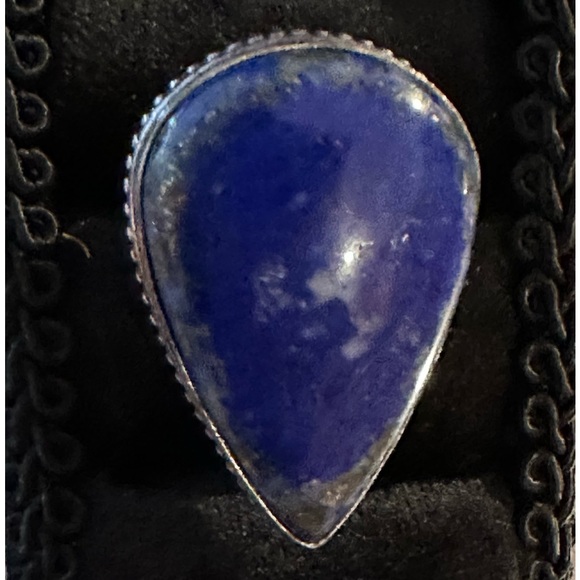Lapis Lazuli Natural Stone Teardrop Silver Plated Ring Minimalist Setting.  5.75 - Picture 4 of 10